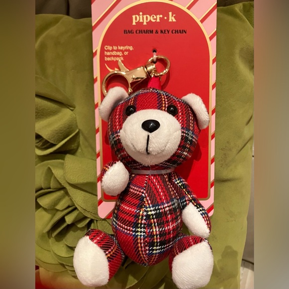 Piper K Accessories - Piper K Red Plaid Bear Keychain